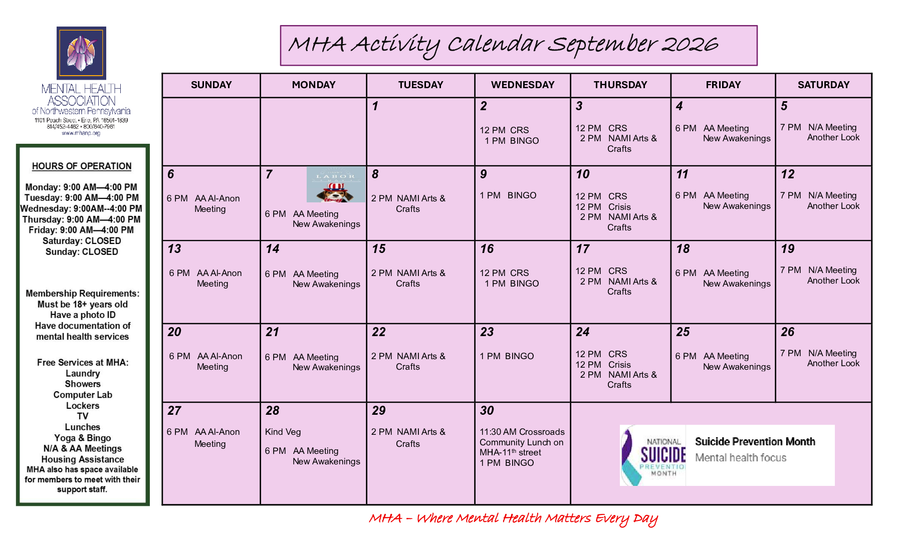 January 2025 Activity Calendar