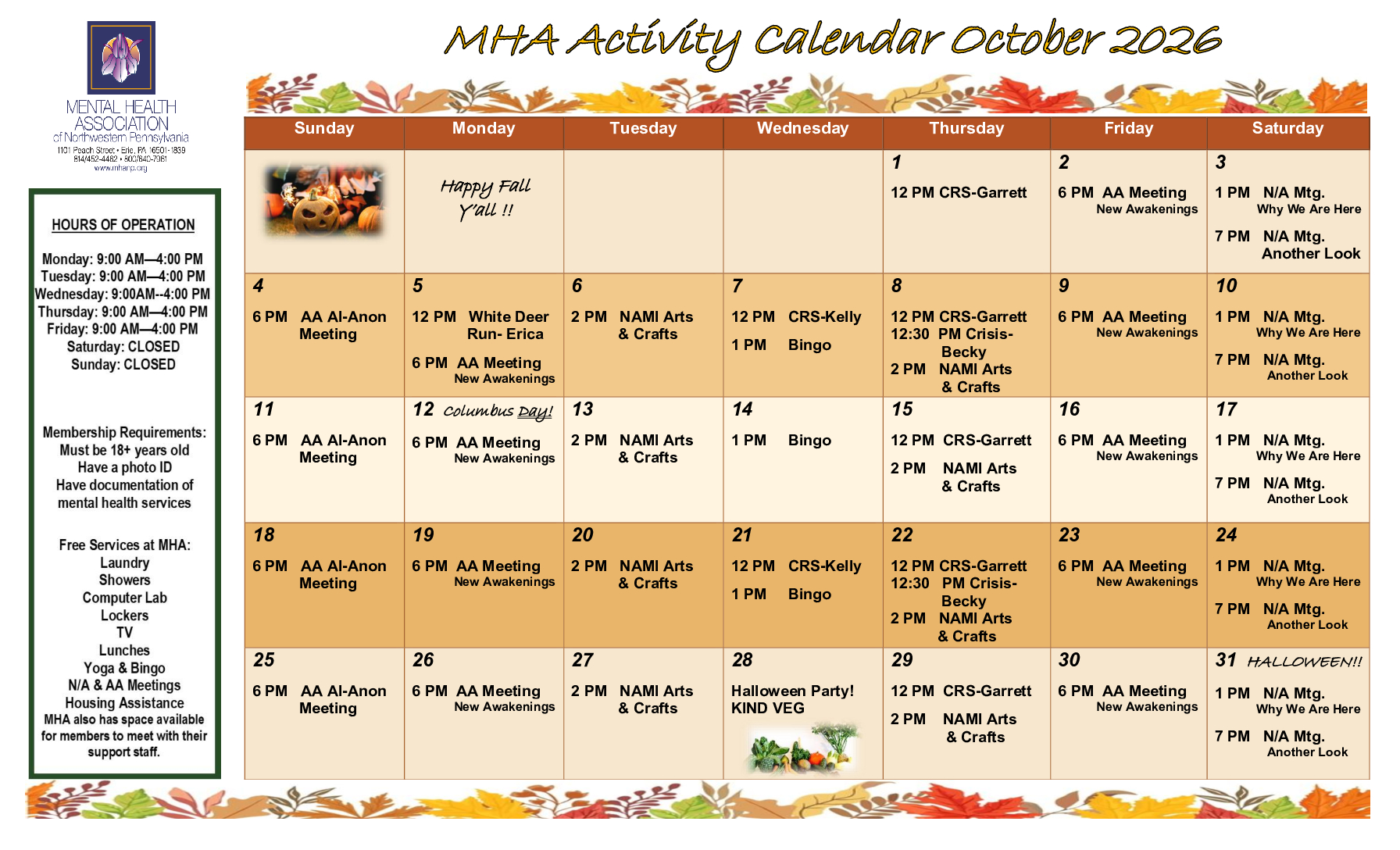January 2025 Activity Calendar